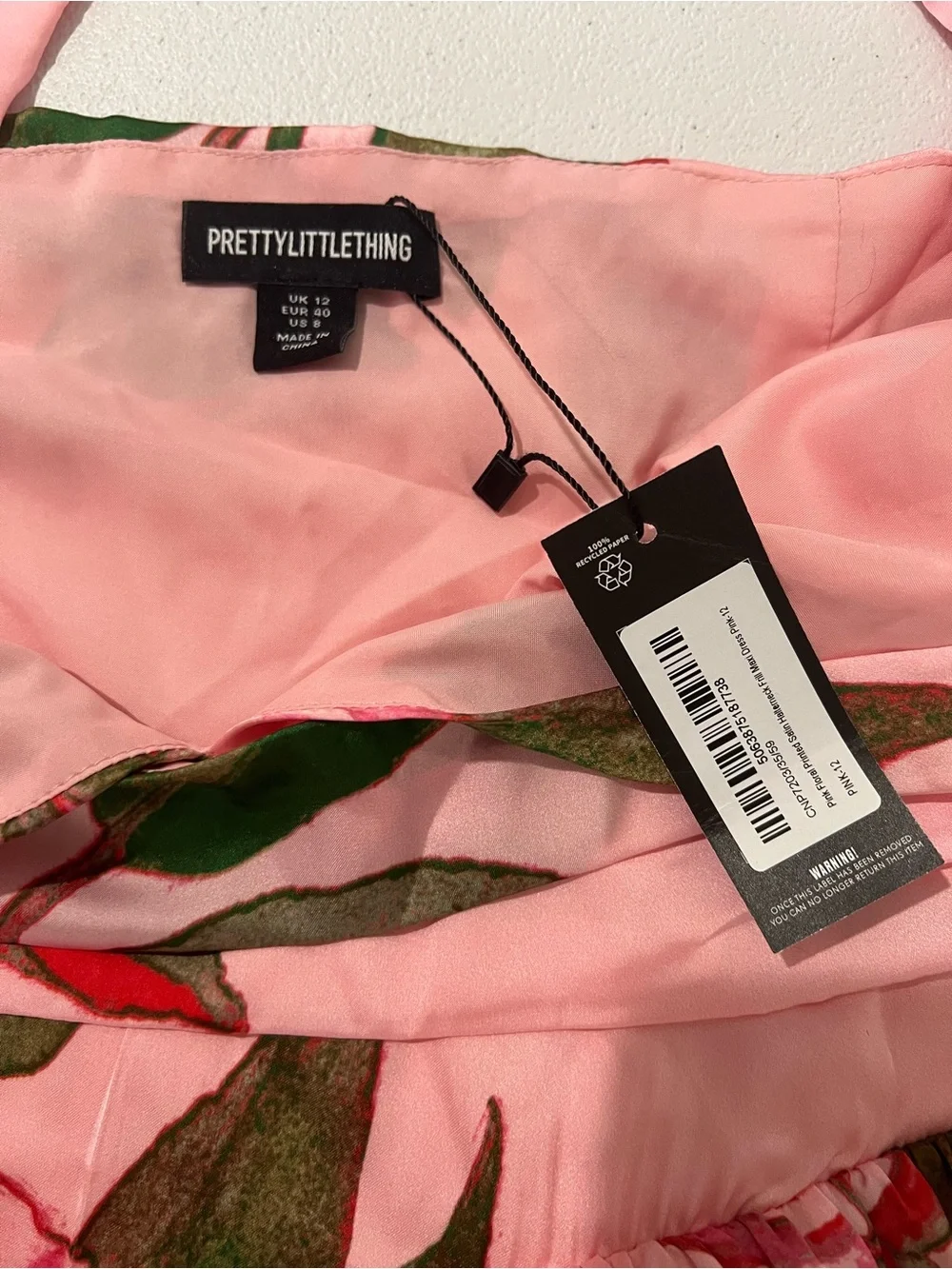 PRETTYLITTLETHING  Pink Floral Halter Tiered Maxi Dress 12 NWT